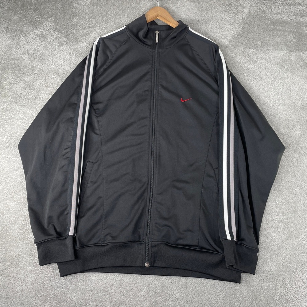 Vintage Nike Track Jacket Mens XL Black Y2K Side Stripe Full Zip Sportswear